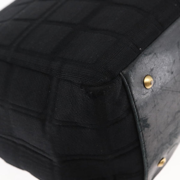 CHANEL Chain Choco Bar Line Hand Bag Canvas Black Gold CC Auth 147415