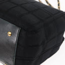 CHANEL Chain Choco Bar Line Hand Bag Canvas Black Gold CC Auth 147415-17