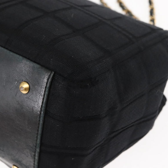 CHANEL Chain Choco Bar Line Hand Bag Canvas Black Gold CC Auth 147415