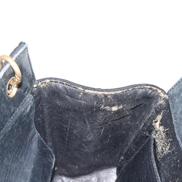 CHANEL Chain Choco Bar Line Hand Bag Canvas Black Gold CC Auth 147415