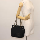 CHANEL Chain Choco Bar Line Hand Bag Canvas Black Gold CC Auth 147415-23