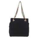 CHANEL Chain Choco Bar Line Hand Bag Canvas Black Gold CC Auth 147415-2