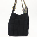 CHANEL Chain Choco Bar Line Hand Bag Canvas Black Gold CC Auth 147415-3