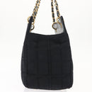 CHANEL Chain Choco Bar Line Hand Bag Canvas Black Gold CC Auth 147415-4