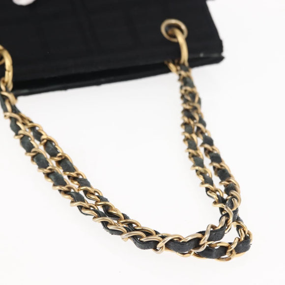 CHANEL Chain Choco Bar Line Hand Bag Canvas Black Gold CC Auth 147415