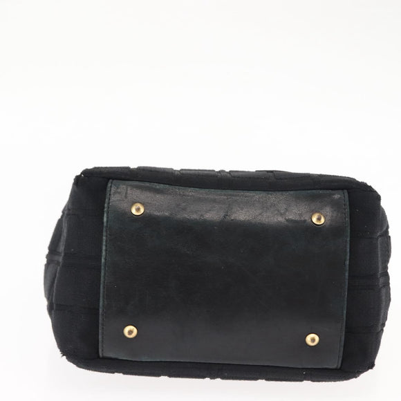 CHANEL Chain Choco Bar Line Hand Bag Canvas Black Gold CC Auth 147415