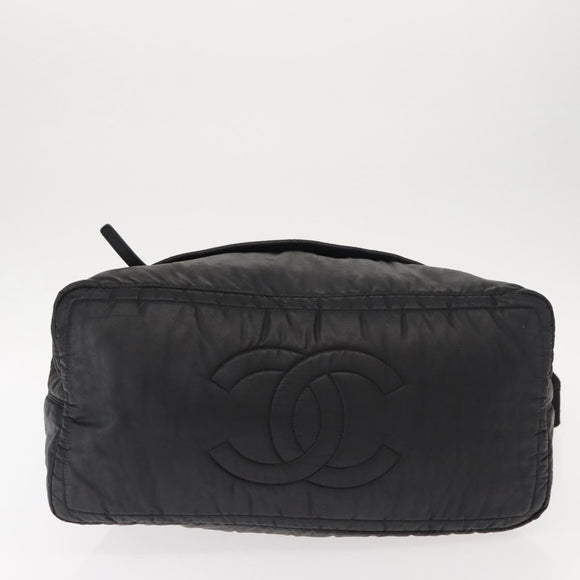 CHANEL Matelasse Hand Bag Nylon 2way Black Silver CC Auth 147417
