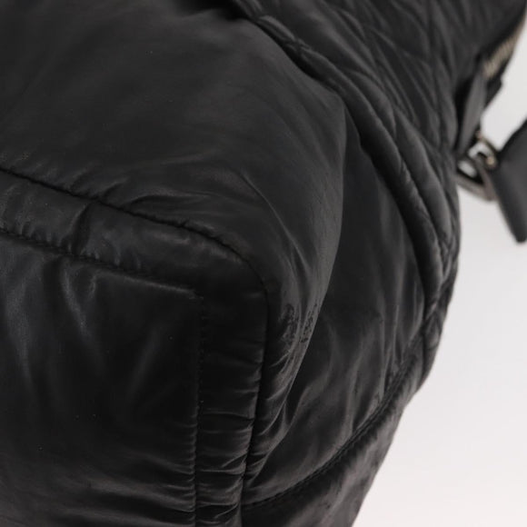 CHANEL Matelasse Hand Bag Nylon 2way Black Silver CC Auth 147417