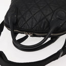 CHANEL Matelasse Hand Bag Nylon 2way Black Silver CC Auth 147417-6