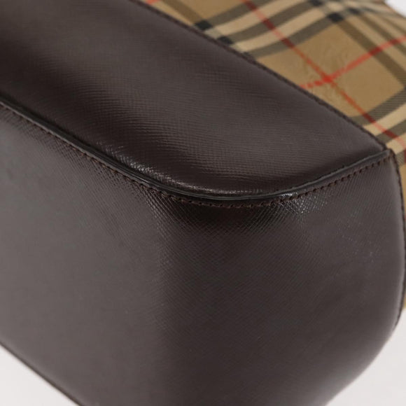 BURBERRY Nova Check Tote Bag Canvas Beige Gold Auth 147419