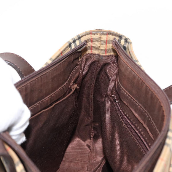 BURBERRY Nova Check Tote Bag Canvas Beige Gold Auth 147419
