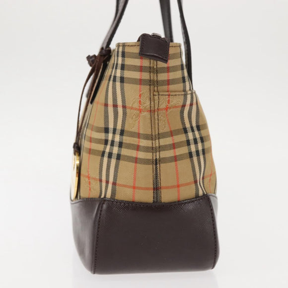 BURBERRY Nova Check Tote Bag Canvas Beige Gold Auth 147419