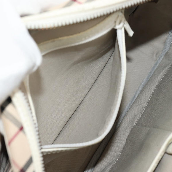 BURBERRY Nova Check Shoulder Bag Canvas Beige White Auth 147476