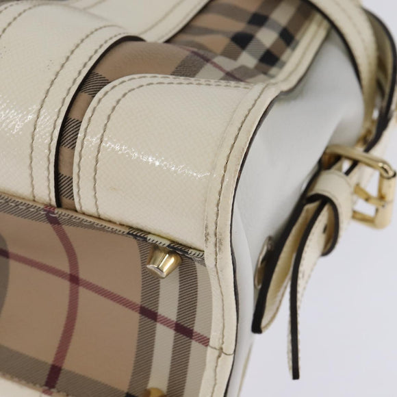 BURBERRY Nova Check Tote Bag PVC Leather 2way Beige Gold Auth 147477