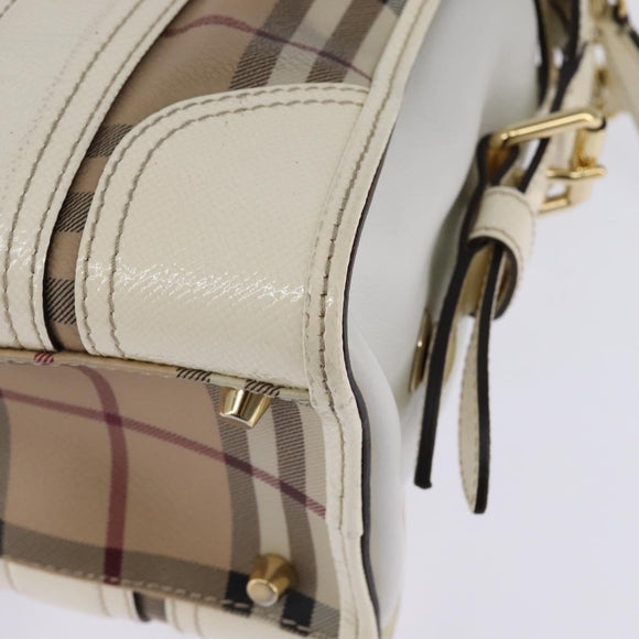 BURBERRY Nova Check Tote Bag PVC Leather 2way Beige Gold Auth 147477