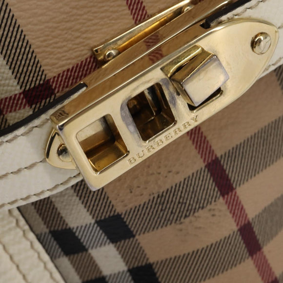 BURBERRY Nova Check Tote Bag PVC Leather 2way Beige Gold Auth 147477