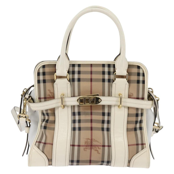 BURBERRY Nova Check Tote Bag PVC Leather 2way Beige Gold Auth 147477