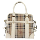 BURBERRY Nova Check Tote Bag PVC Leather 2way Beige Gold Auth 147477-2