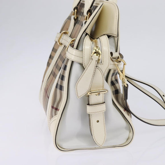 BURBERRY Nova Check Tote Bag PVC Leather 2way Beige Gold Auth 147477
