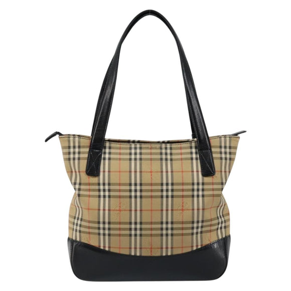 BURBERRY Nova Check Tote Bag Canvas Beige Gold Auth 147478