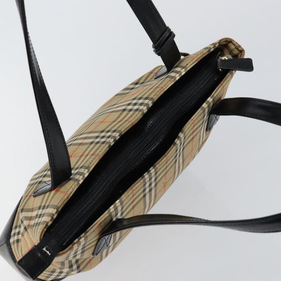 BURBERRY Nova Check Tote Bag Canvas Beige Gold Auth 147478