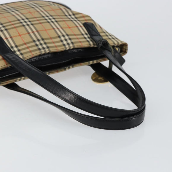 BURBERRY Nova Check Tote Bag Canvas Beige Gold Auth 147478