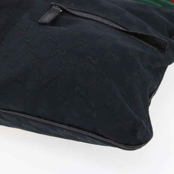 GUCCI GG Canvas Web Sherry Line Shoulder Bag Black Silver 169937 Auth 147480