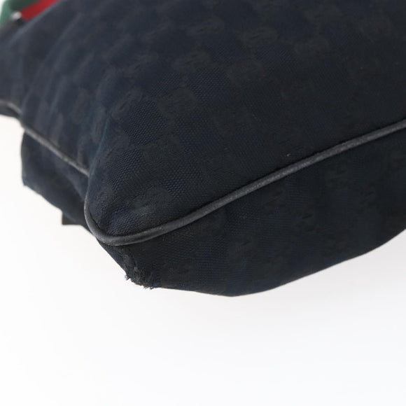 GUCCI GG Canvas Web Sherry Line Shoulder Bag Black Silver 169937 Auth 147480