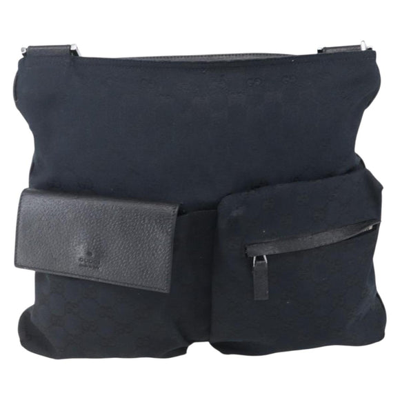 GUCCI GG Canvas Web Sherry Line Shoulder Bag Black Silver 169937 Auth 147480