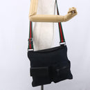 GUCCI GG Canvas Web Sherry Line Shoulder Bag Black Silver 169937 Auth 147480-24