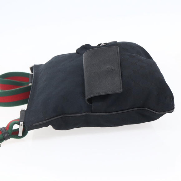 GUCCI GG Canvas Web Sherry Line Shoulder Bag Black Silver 169937 Auth 147480