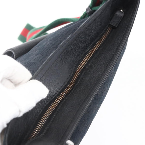 GUCCI GG Canvas Web Sherry Line Shoulder Bag Black Silver 169937 Auth 147480