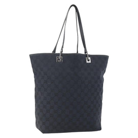 GUCCI GG Canvas Tote Bag Black Silver 31243 Auth 147481