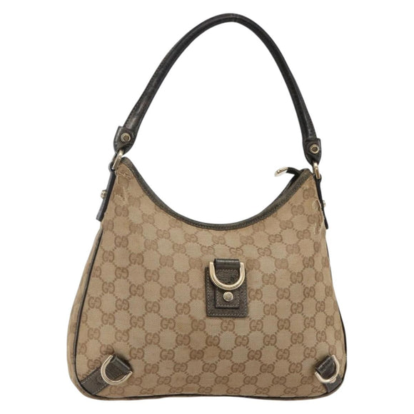 GUCCI GG Canvas Abbey Shoulder Bag Beige Gold 130738 Auth 147482