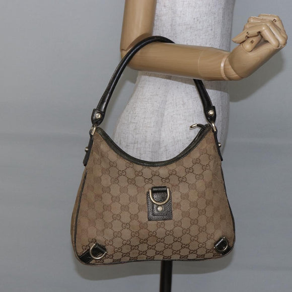 GUCCI GG Canvas Abbey Shoulder Bag Beige Gold 130738 Auth 147482