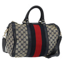 GUCCI GG Canvas Sherry Line Boston Bag 2way Navy Gold 247205 Auth 147483-1