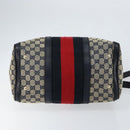 GUCCI GG Canvas Sherry Line Boston Bag 2way Navy Gold 247205 Auth 147483-5