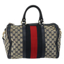 GUCCI GG Canvas Sherry Line Boston Bag 2way Navy Gold 247205 Auth 147483-13