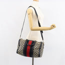 GUCCI GG Canvas Sherry Line Boston Bag 2way Navy Gold 247205 Auth 147483-24