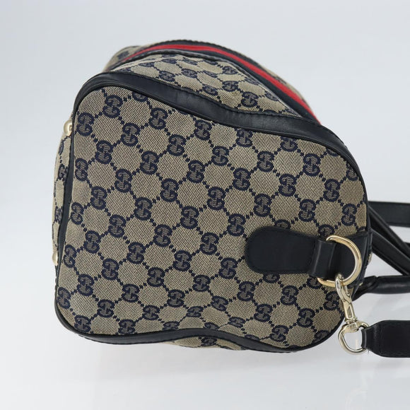 GUCCI GG Canvas Sherry Line Boston Bag 2way Navy Gold 247205 Auth 147483