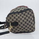 GUCCI GG Canvas Sherry Line Boston Bag 2way Navy Gold 247205 Auth 147483-4
