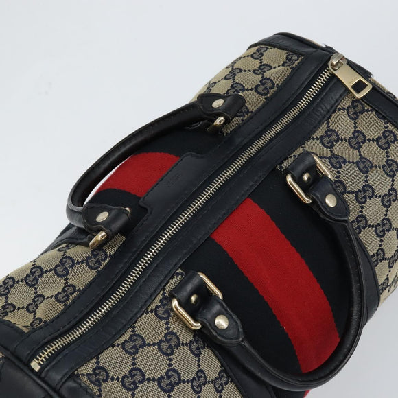 GUCCI GG Canvas Sherry Line Boston Bag 2way Navy Gold 247205 Auth 147483