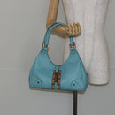 GUCCI New Jerky Shoulder Bag Leather Blue Gold 124407 Auth 147486-22