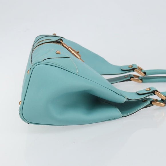 GUCCI New Jerky Shoulder Bag Leather Blue Gold 124407 Auth 147486