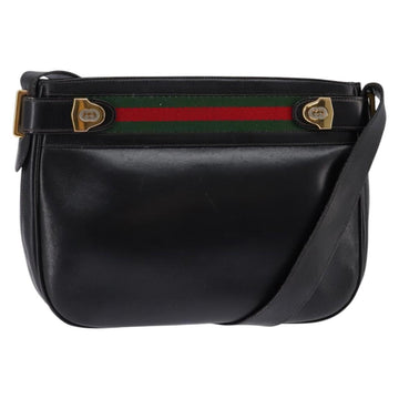 GUCCI Web Sherry Line Bag Leather Black Gold Red 001 406 0552 Auth 147492