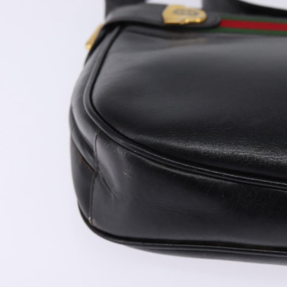 GUCCI Web Sherry Line Bag Leather Black Gold Red 001 406 0552 Auth 147492