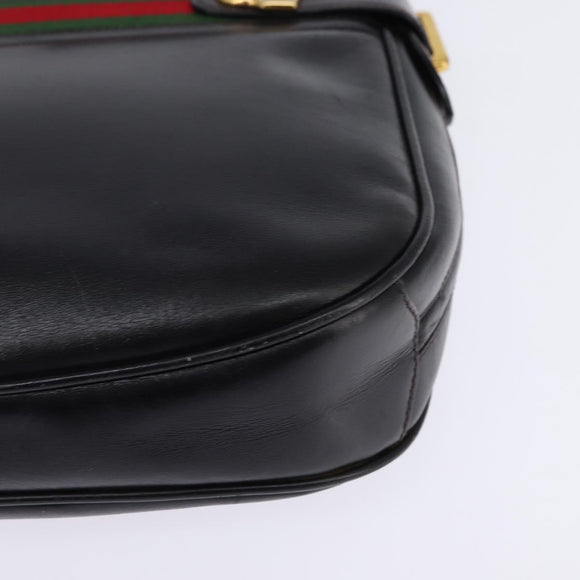 GUCCI Web Sherry Line Bag Leather Black Gold Red 001 406 0552 Auth 147492