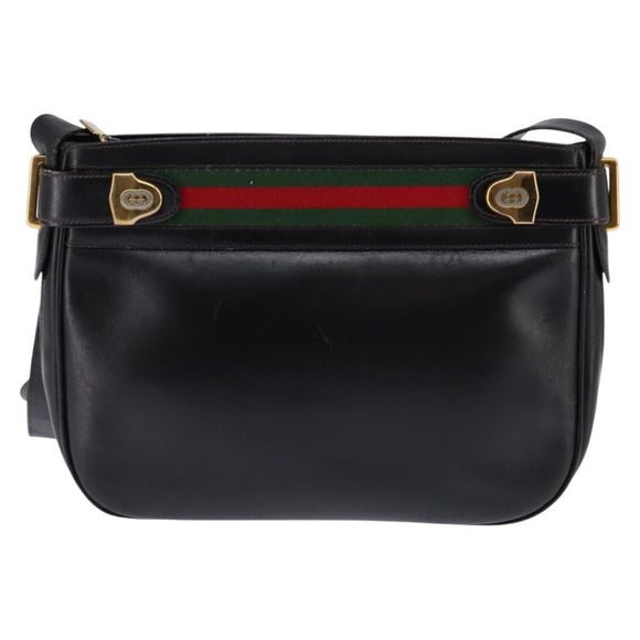 GUCCI Web Sherry Line Bag Leather Black Gold Red 001 406 0552 Auth 147492