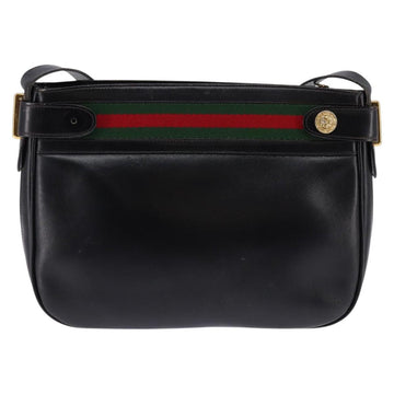 GUCCI Web Sherry Line Bag Leather Black Gold Red 001 406 0552 Auth 147492 - 0