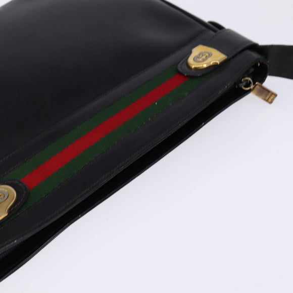 GUCCI Web Sherry Line Bag Leather Black Gold Red 001 406 0552 Auth 147492